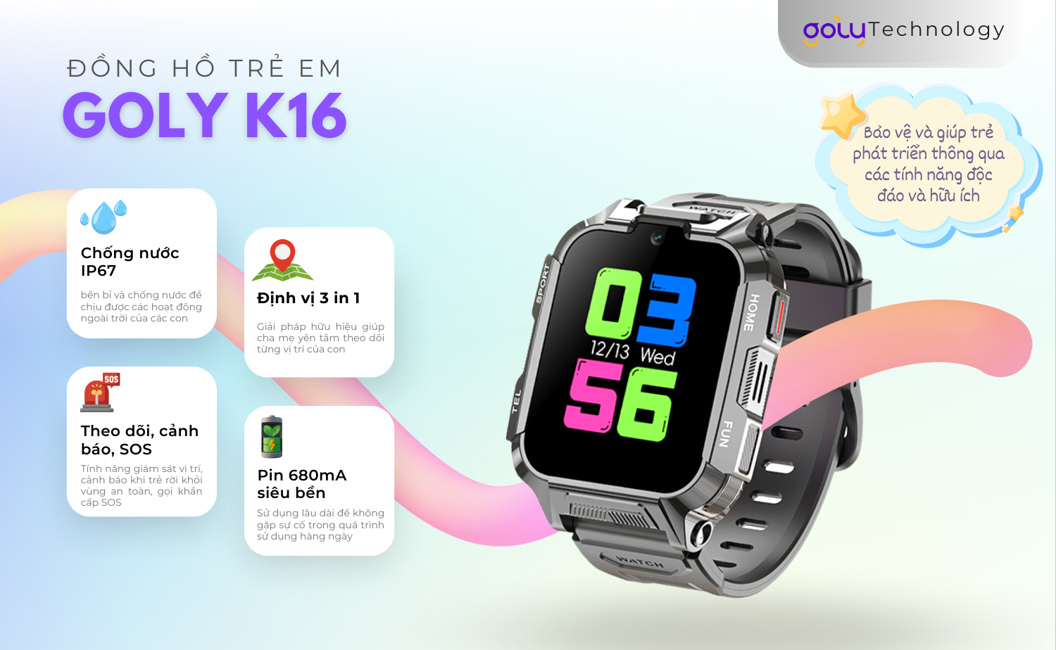 Đồng hồ thông minh trẻ em Goly K16 giúp bạn theo dõi và quản lý các bé thuận tiện, chính xác và an toàn